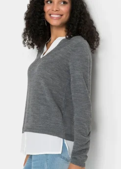 Mujer bonprix bonprix Jersey de punto fino con inserto de blusa