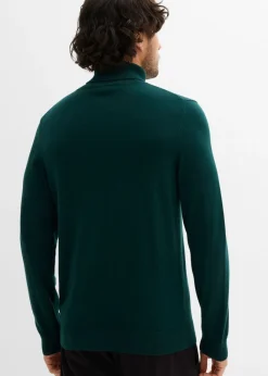Hombre bonprix bonprix Jersey de punto fino con lana merina de calidad con cuello vuelto y corte ajustado