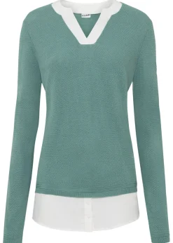 Mujer bonprix bonprix Jersey de punto fino con inserto de blusa