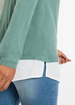 Mujer bonprix bonprix Jersey de punto fino con inserto de blusa