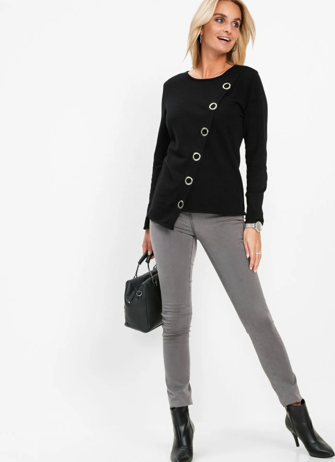 Mujer bonprix bonprix Jersey de punto fino con detalles de tachuelas