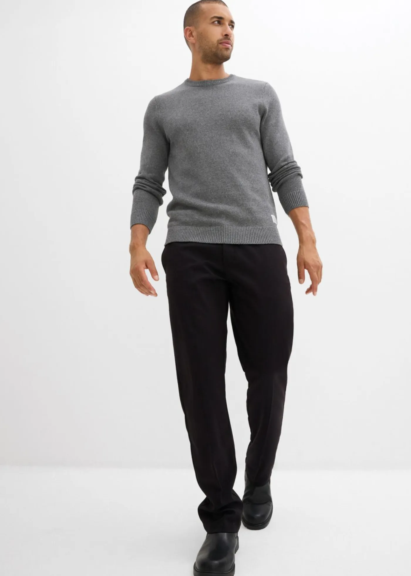 bonprix bonprix Básicos En Rebajas|Jerséis Y Cárdigans>Jersey de punto fino con algodón reciclado Gris jaspeado