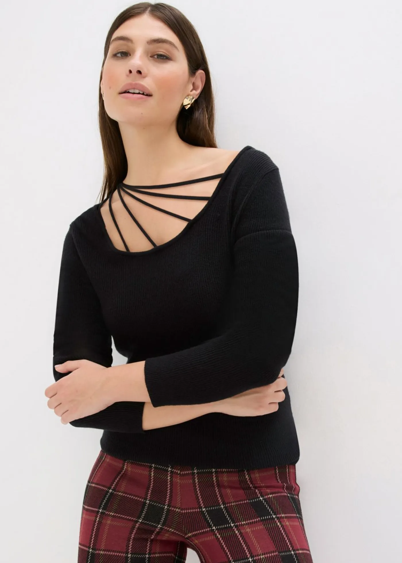 Mujer bonprix bonprix Jersey de punto fino con escote profundo