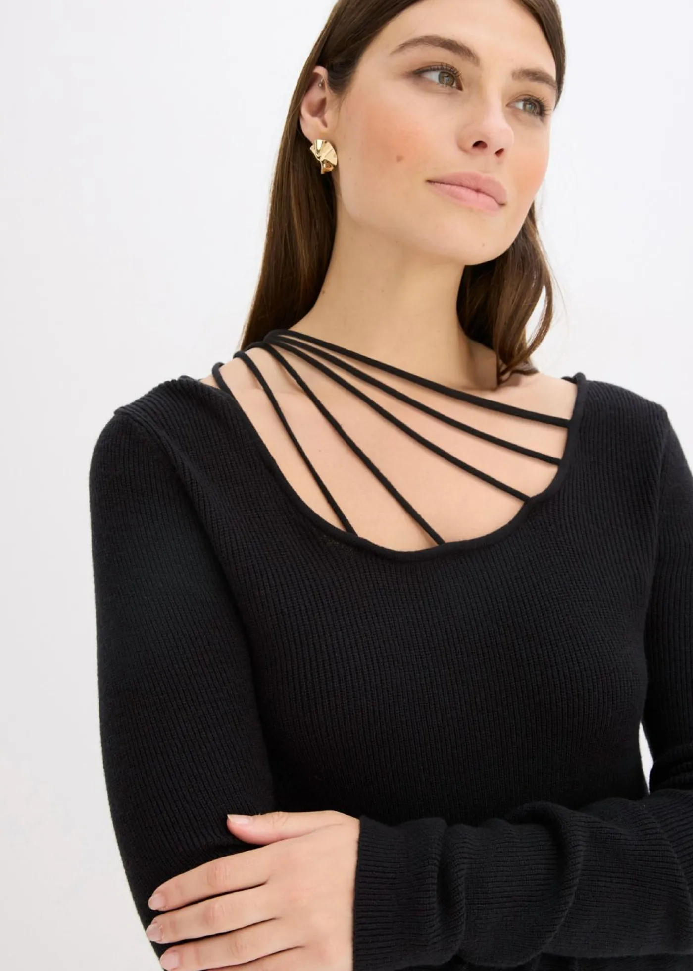 Mujer bonprix bonprix Jersey de punto fino con escote profundo