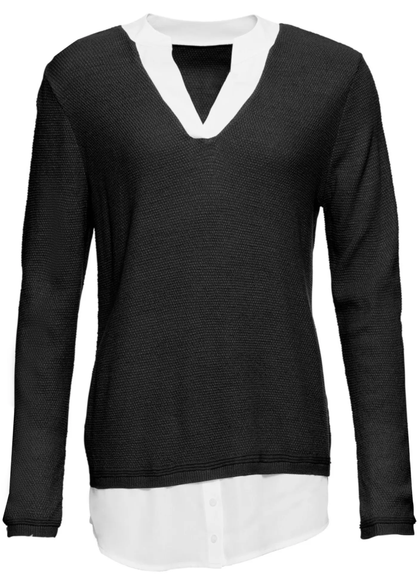 bonprix bonprix Jerséis|Ropa De Punto>Jersey de punto fino con inserto de blusa Negro