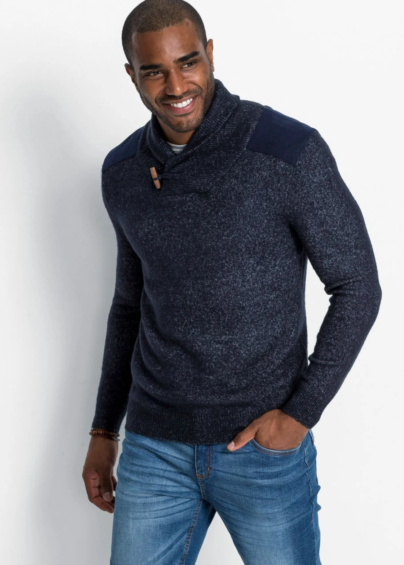 Hombre bonprix bonprix Jersey de punto fino con cuello tipo chal