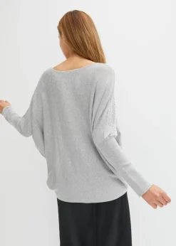 Mujer bonprix bonprix Jersey de punto fino con aplicación de piedras brillantes