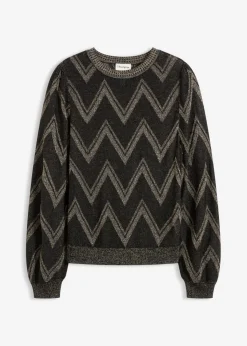 bonprix bonprix Jerséis|Ropa De Punto>Jersey de punto fino con efecto brillante Negro-oro