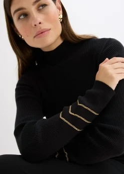 Mujer bonprix bonprix Jersey de punto fino con cadenas doradas