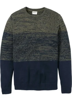 bonprix bonprix Jerséis Y Cárdigans>Jersey de punto fino con corte cómodo y suave mezcla de algodón Verde oliva oscuro/azul marino de rayas horizontales