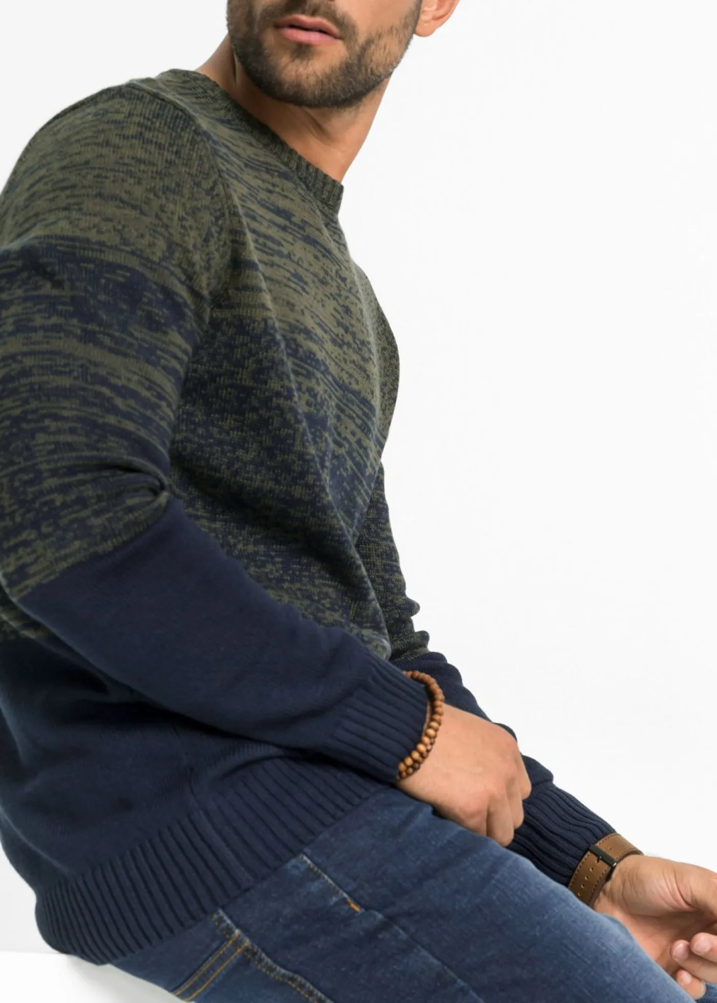 bonprix bonprix Jerséis Y Cárdigans>Jersey de punto fino con corte cómodo y suave mezcla de algodón Verde oliva oscuro/azul marino de rayas horizontales