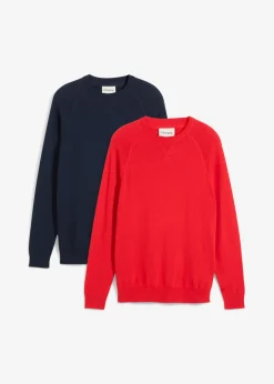 bonprix bonprix Básicos En Rebajas|Jerséis Y Cárdigans>Jersey de punto fino de algodón puro (2 unidades) azul marino+fresa