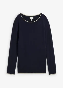 bonprix bonprix Jerséis|Ropa De Punto>Jersey de punto fino de mezcla de algodón azul marino-gris piedra