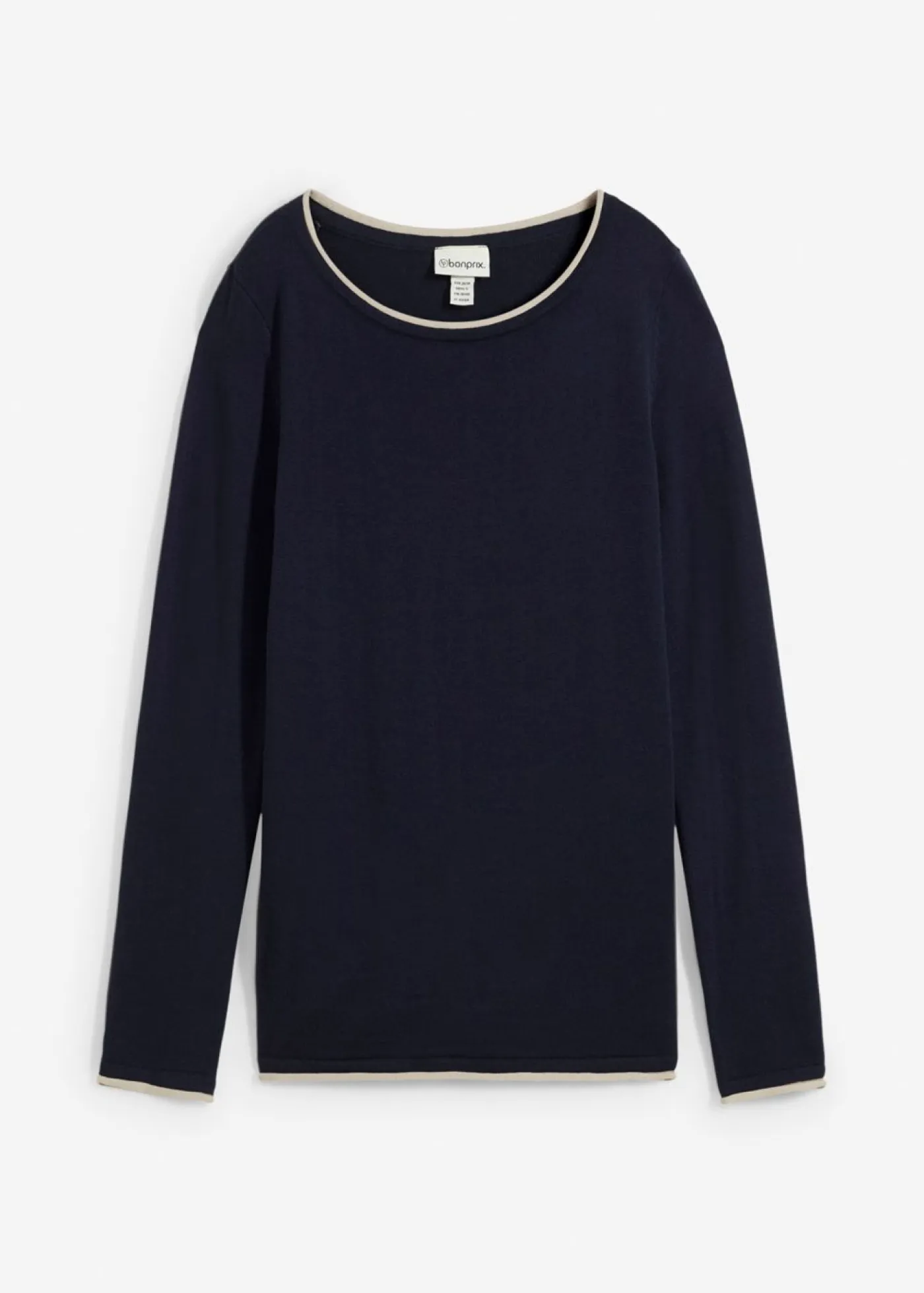 bonprix bonprix Jerséis|Ropa De Punto>Jersey de punto fino de mezcla de algodón azul marino-gris piedra