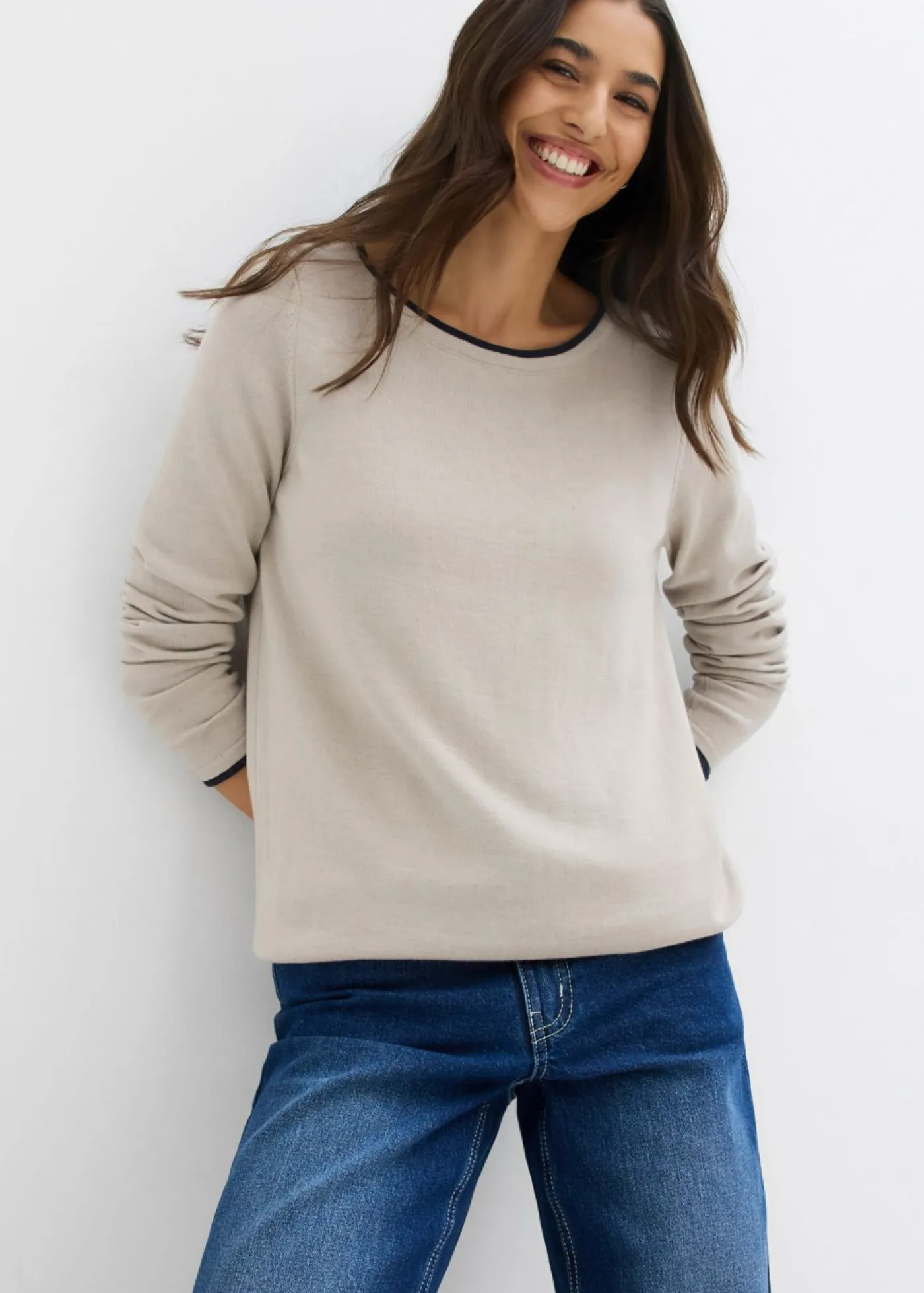 Mujer bonprix bonprix Jersey de punto fino de mezcla de algodón