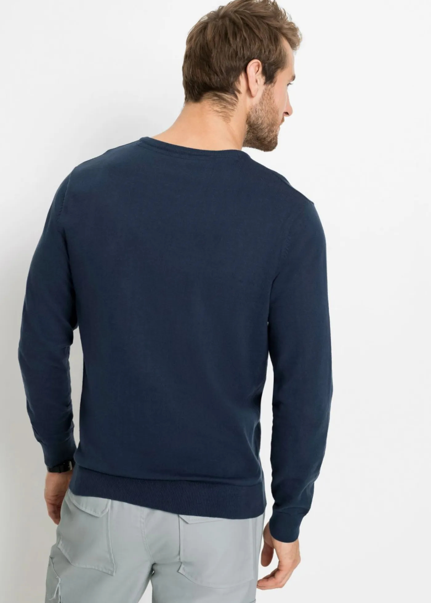 bonprix bonprix Básicos En Rebajas|Jerséis Y Cárdigans>Jersey de punto fino de mezcla de algodón suave Azul marino