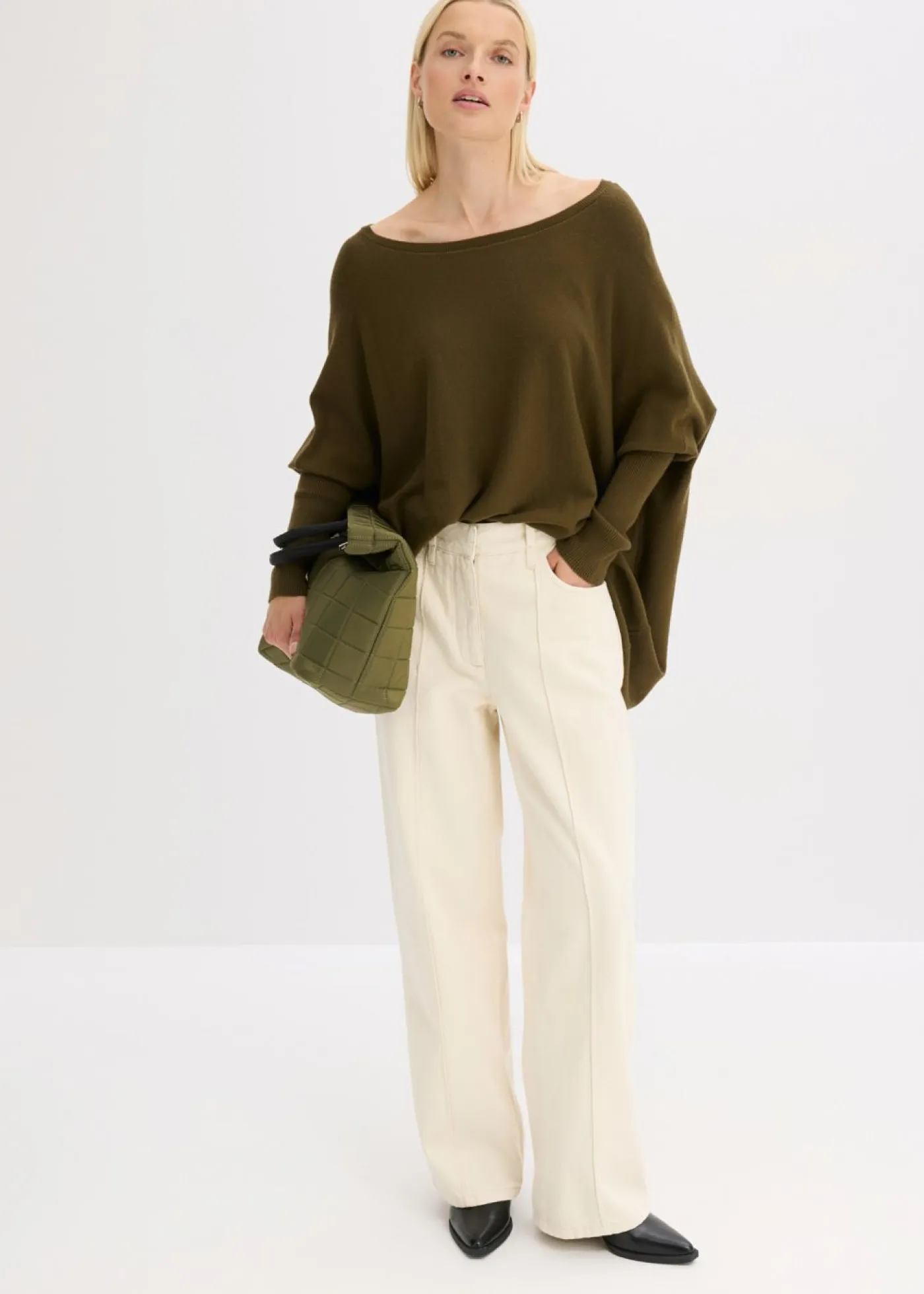 bonprix bonprix Jerséis|Ropa De Punto>Jersey de punto fino de mezcla de viscosa Oliva