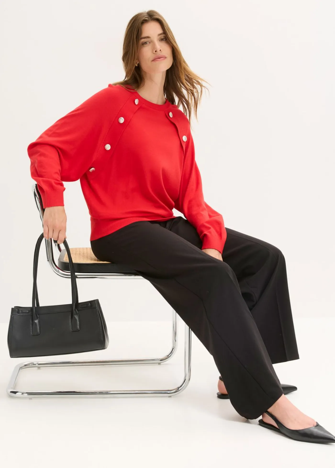 bonprix bonprix Jerséis|Ropa De Punto>Jersey de punto fino de mezcla de viscosa fluida Rojo salsa