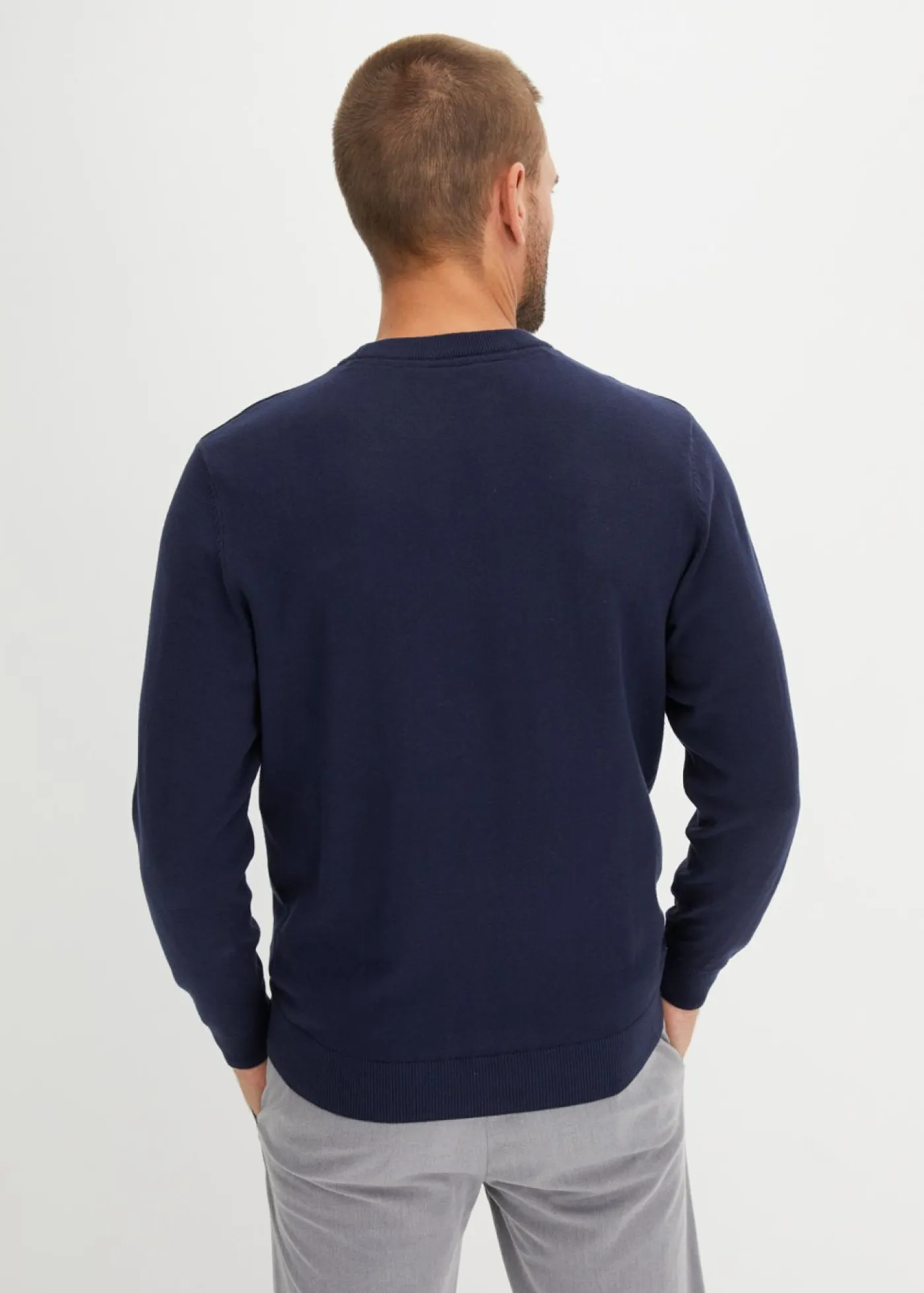 bonprix bonprix Básicos En Rebajas|Jerséis Y Cárdigans>Jersey de punto fino de suave mezcla de algodón Azul marino