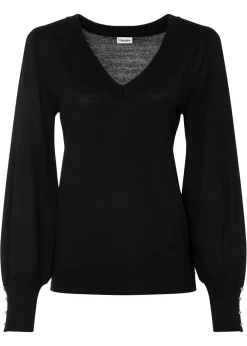 bonprix bonprix Jerséis|Ropa De Punto>Jersey de punto fino en mezcla de viscosa Negro