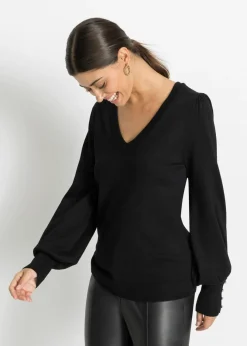 bonprix bonprix Jerséis|Ropa De Punto>Jersey de punto fino en mezcla de viscosa Negro