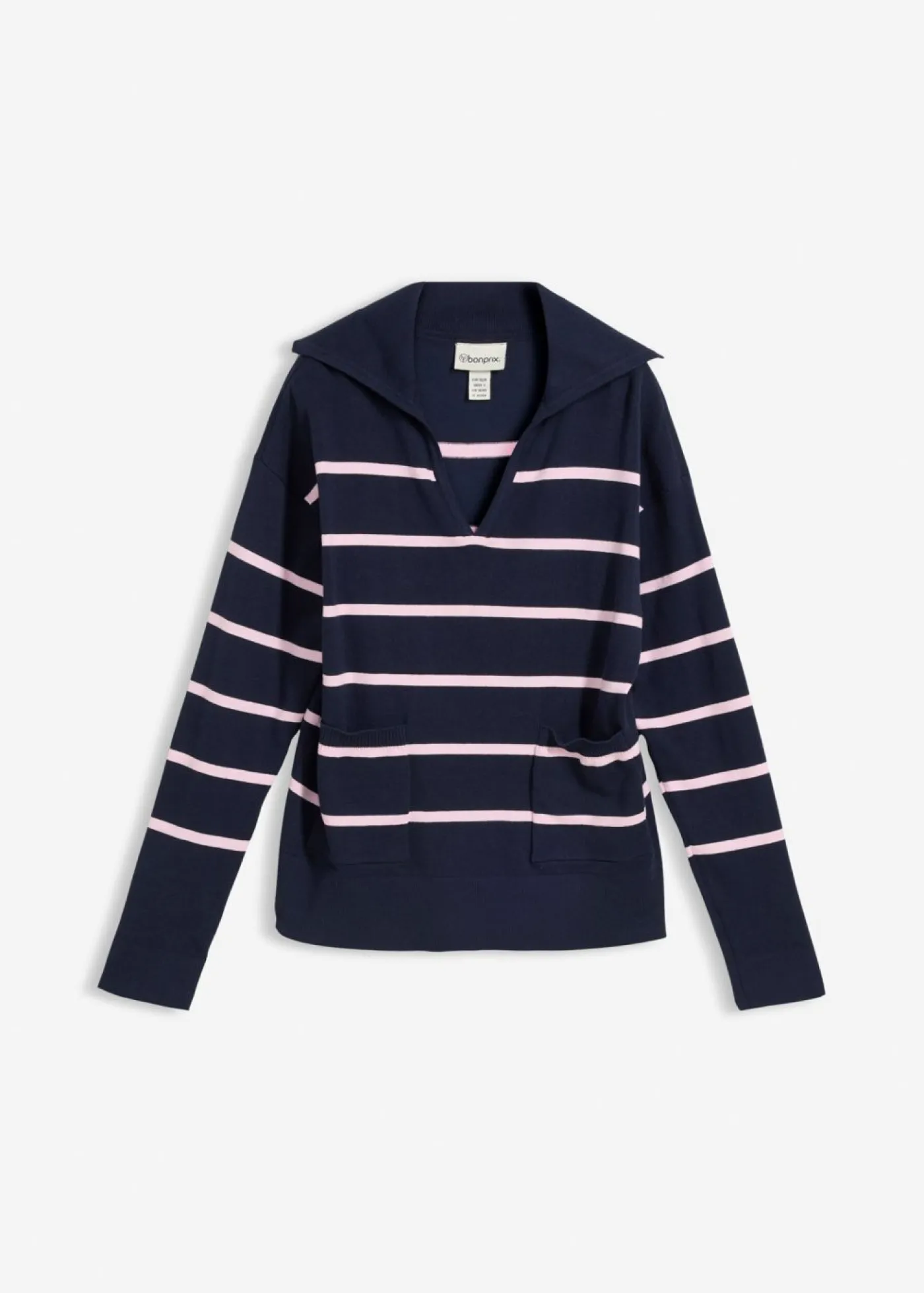 bonprix bonprix Jerséis|Novedades>Jersey de punto fino tipo polo azul marino-rosa cristal con rayas