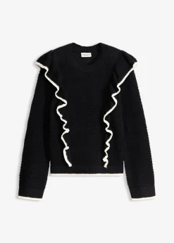 bonprix bonprix Jerséis|Ropa De Punto>Jersey de punto fino y mezcla de algodón Negro-blanco lana