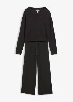 bonprix bonprix Ropa 9 A 16 Años·Pantalones Y Leggings|Ropa 9 A 16 Años·Sudaderas Y Jerséis>Jersey de punto fino y pantalón de punto de suave mezcla de viscosa (2 piezas) Antracita jaspeado