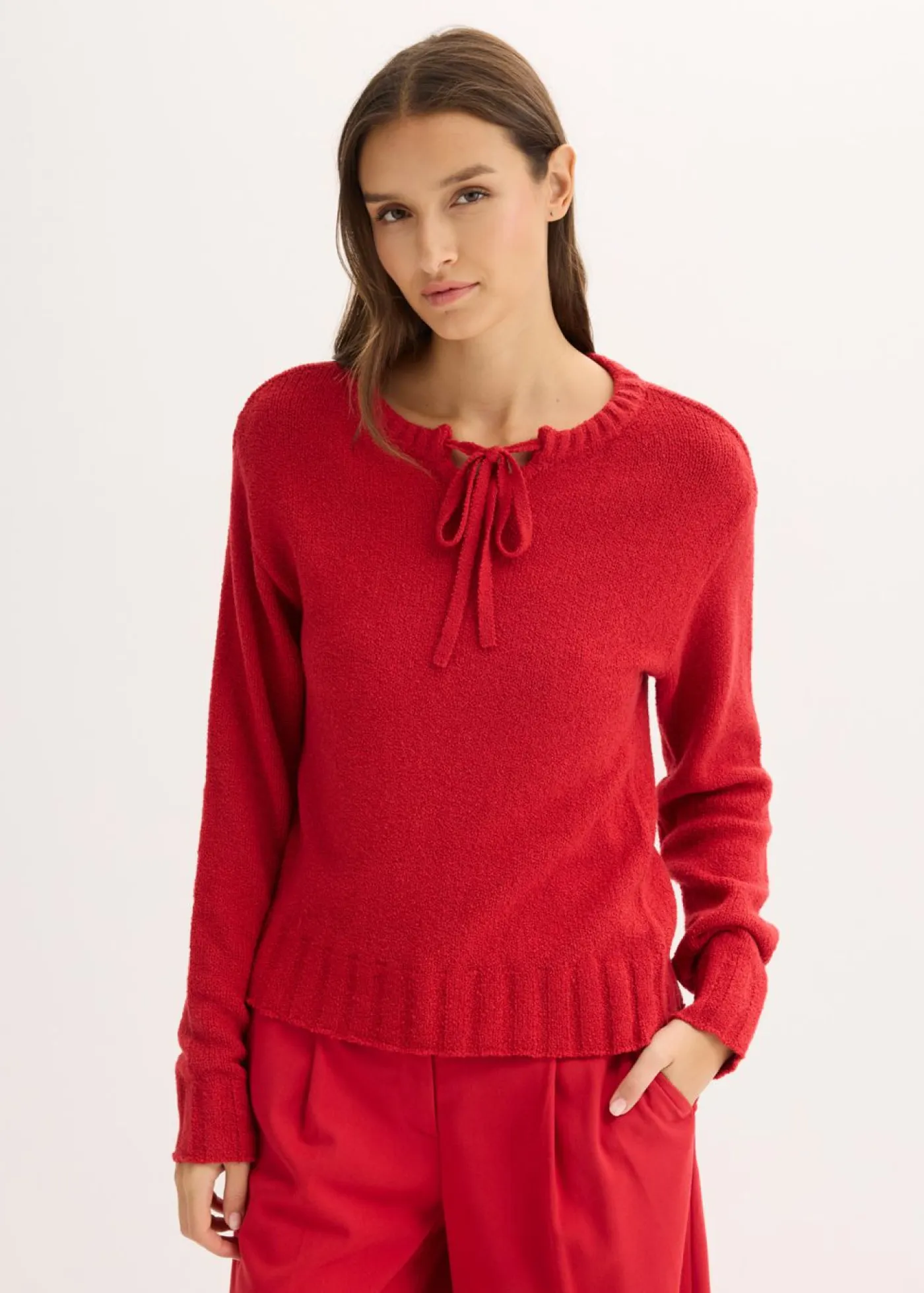 bonprix bonprix Jerséis|Ropa De Punto>Jersey de punto grueso con cordón rojo cayena