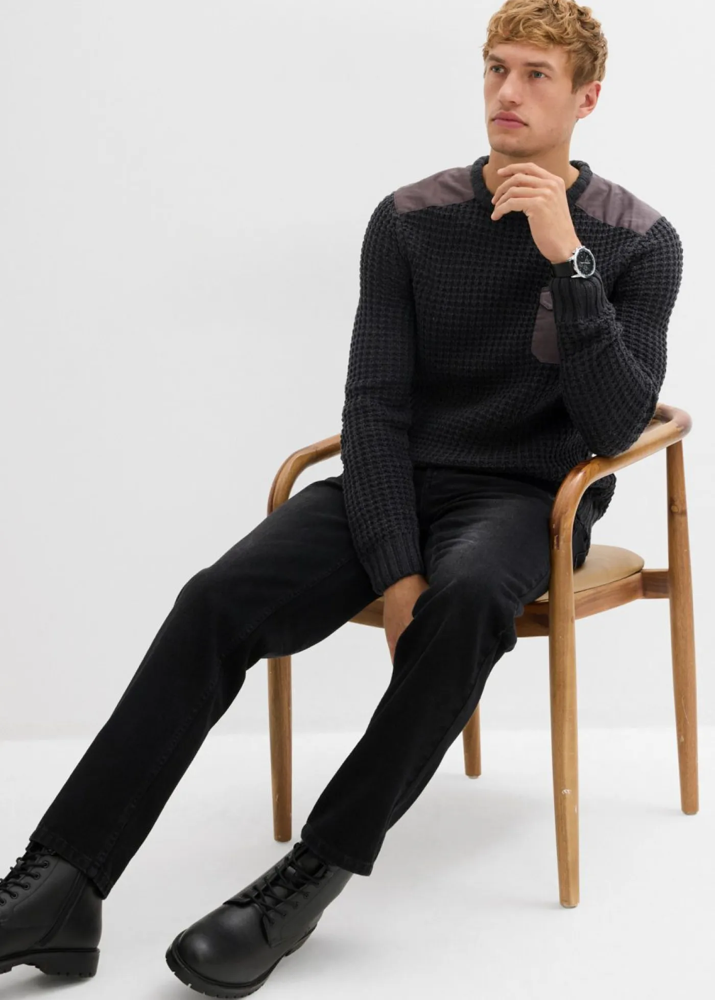 Hombre bonprix bonprix Jersey de punto grueso con bolsillo de solapa