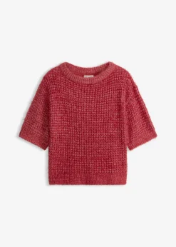 bonprix bonprix Jerséis|Ropa De Punto>Jersey de punto grueso con hilo suave Cereza/arena claro jaspeado