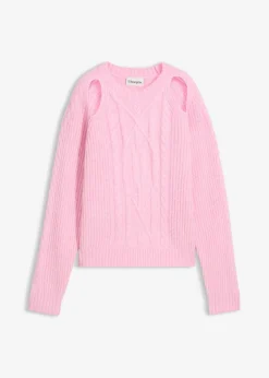 bonprix bonprix Jerséis|Ropa De Punto>Jersey de punto grueso con patrón trenzado Rosa