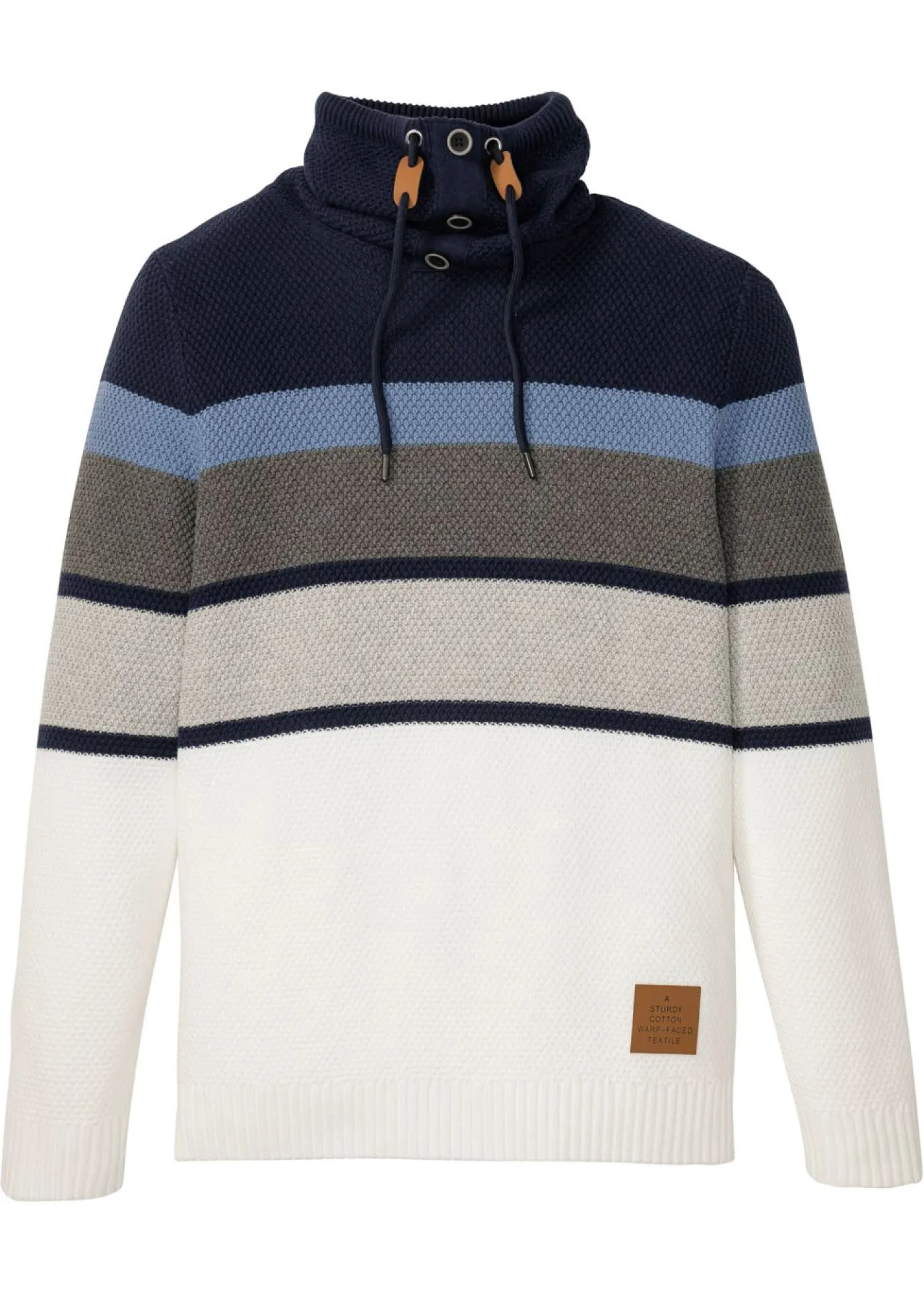 bonprix bonprix Jerséis Y Cárdigans>Jersey de punto grueso de algodón puro con cuello azul marino / crema suave rayas horizontales