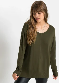 bonprix bonprix Jerséis|Ropa De Punto>Jersey de punto oversize en mezcla de viscosa Verde oliva oscuro