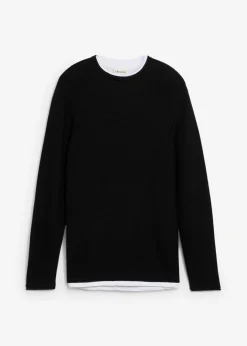 Hombre bonprix bonprix Jersey estructurado con aspecto 2 en 1, confeccionado en mezcla de algodón