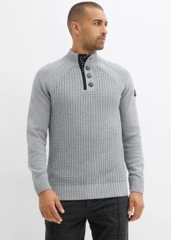 bonprix bonprix Jerséis Y Cárdigans>Jersey estructurado de algodón reciclado con cuello alto Gris jaspeado