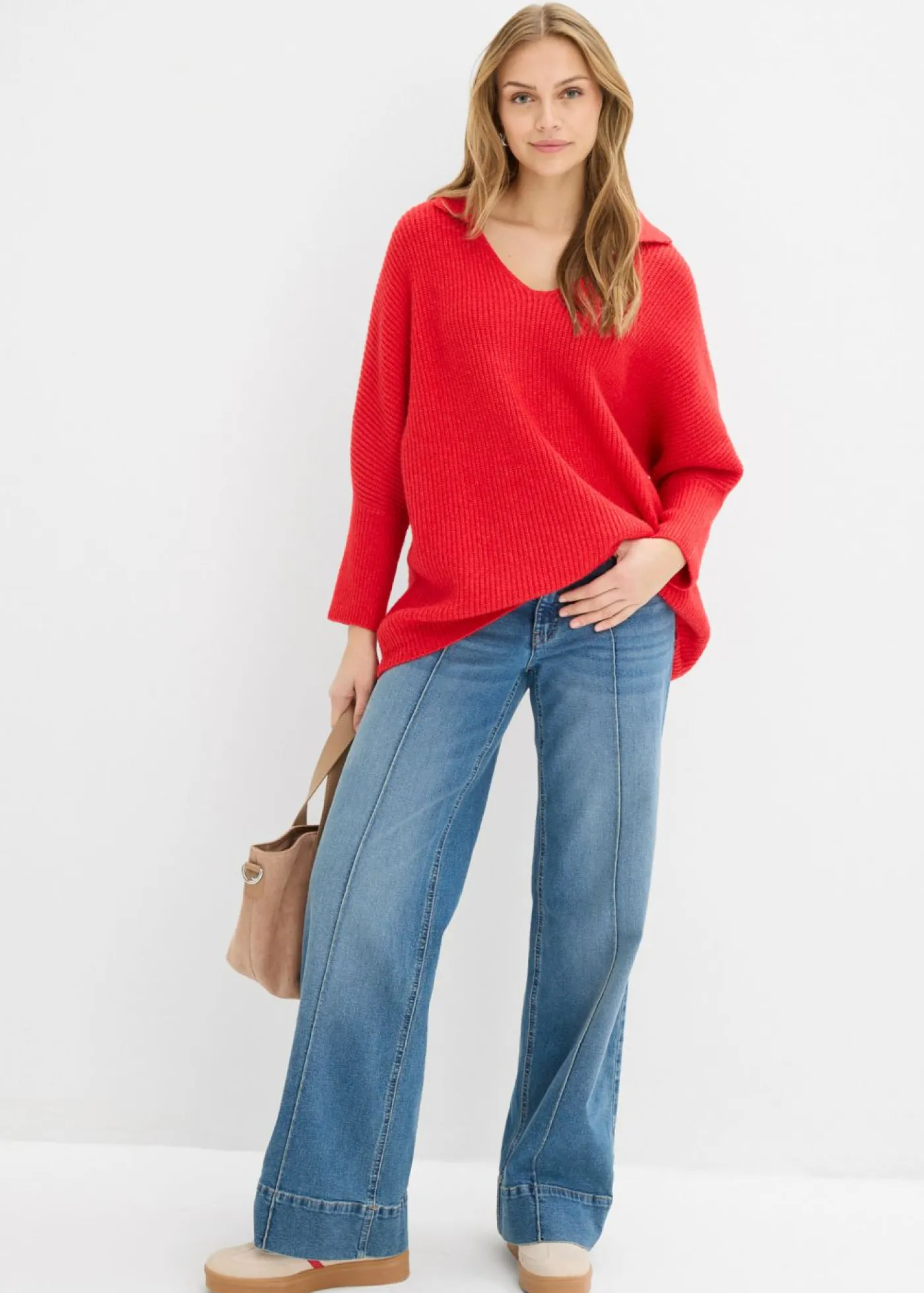 bonprix bonprix Jerséis|Ropa De Punto>Jersey holgado con cuello tipo polo fresa