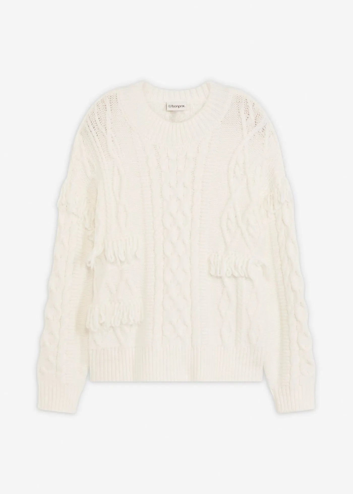 bonprix bonprix Jerséis|Ropa De Punto>Jersey holgado con flecos blanco perla