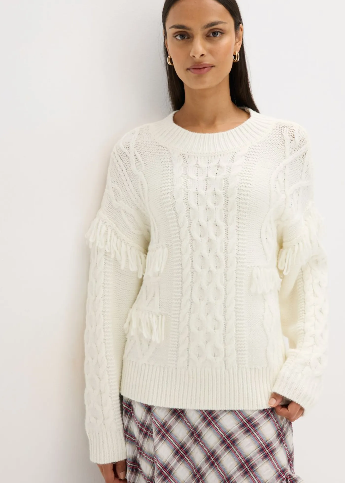 bonprix bonprix Jerséis|Ropa De Punto>Jersey holgado con flecos blanco perla