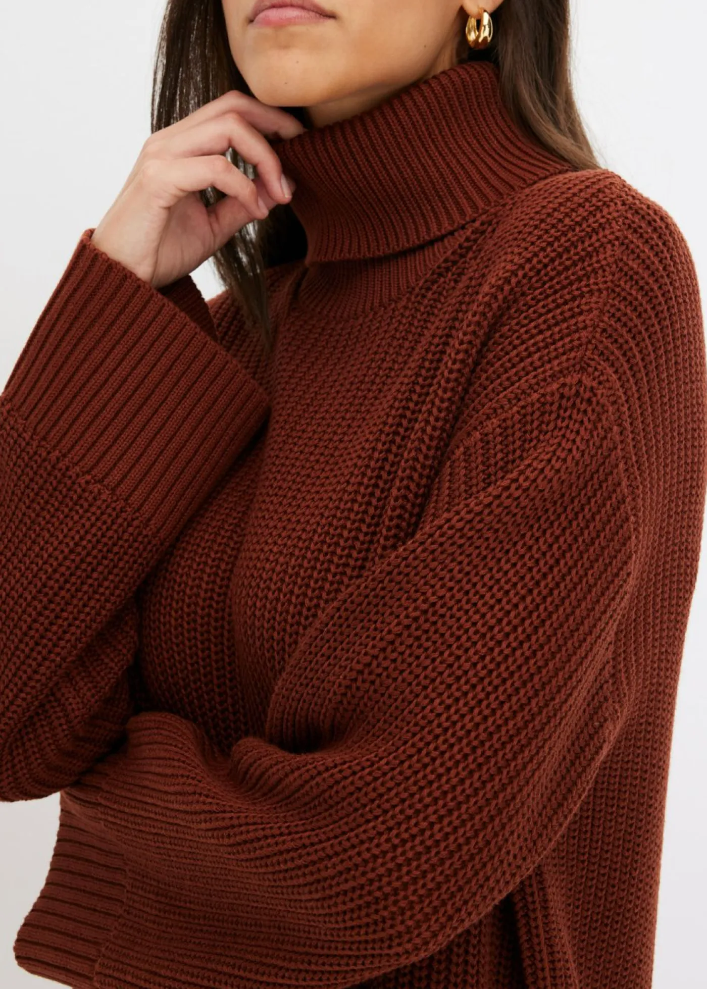 Mujer bonprix bonprix Jersey holgado de cuello vuelto de mezcla de algodón