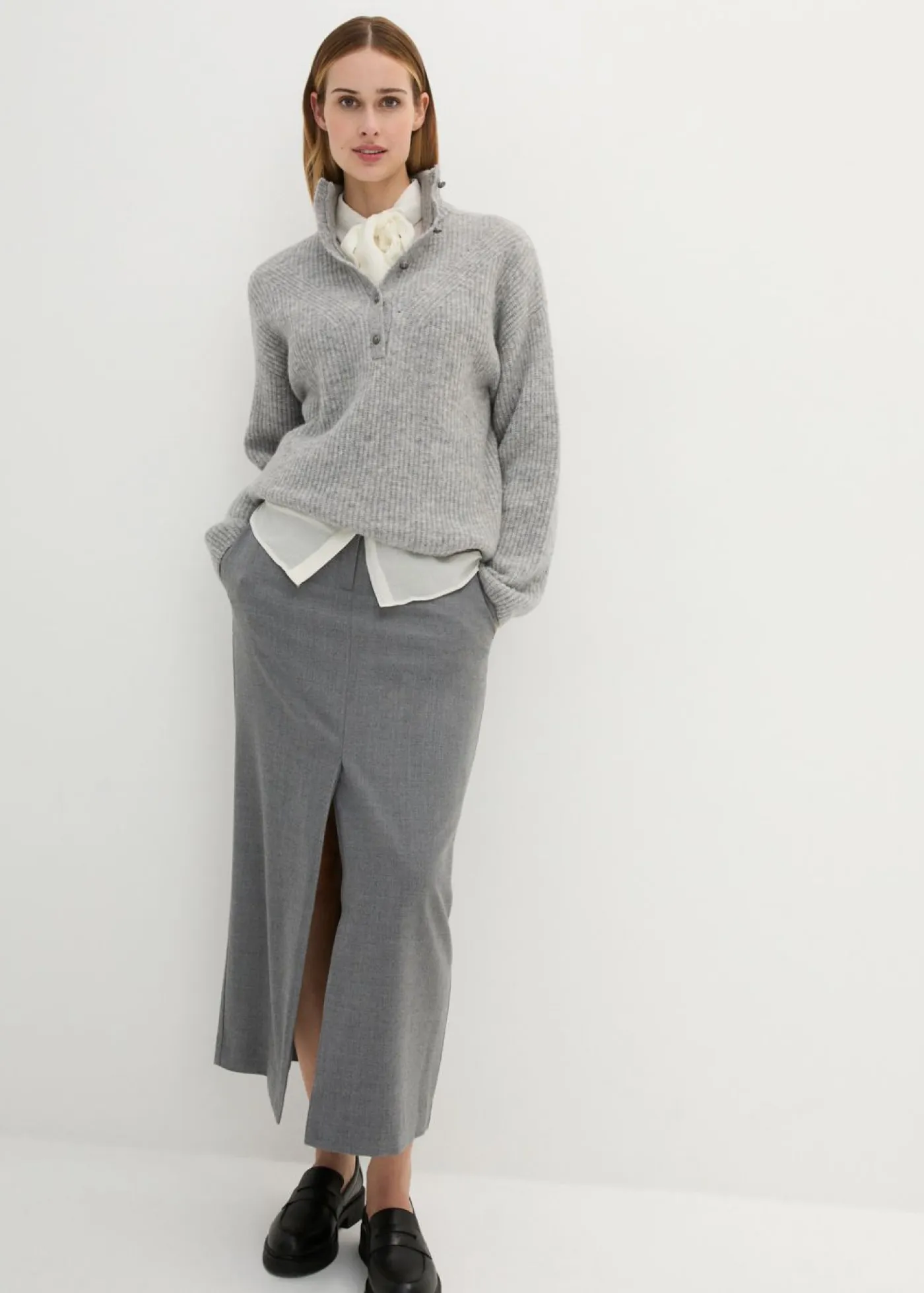 bonprix bonprix Premium|Jerséis>Jersey holgado de lana con alpaca Gris claro moteado