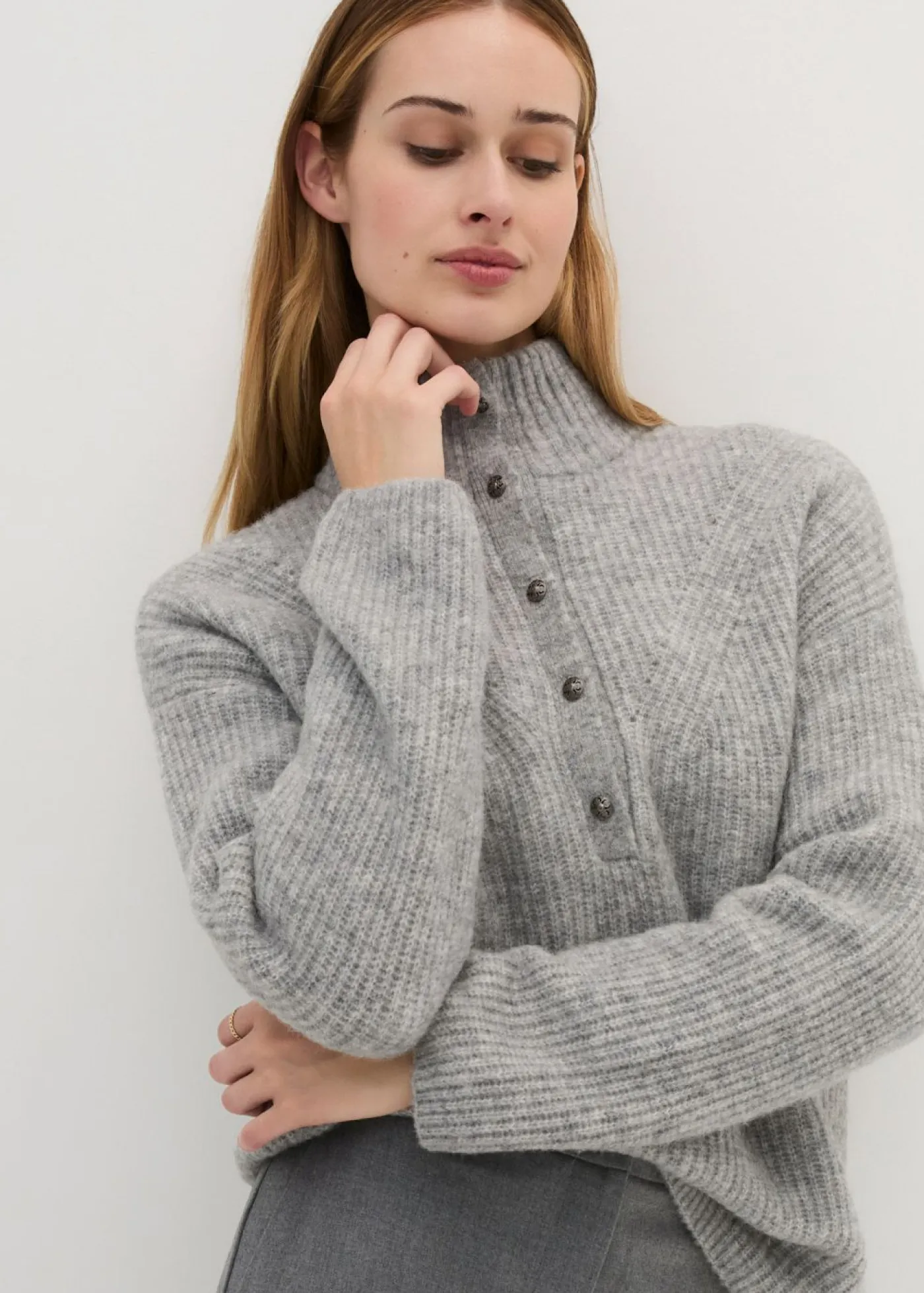 bonprix bonprix Premium|Jerséis>Jersey holgado de lana con alpaca Gris claro moteado