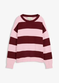 bonprix bonprix Jerséis|Ropa De Punto>Jersey holgado de mezcla de viscosa suave rosa cristal-rojo rubí con rayas
