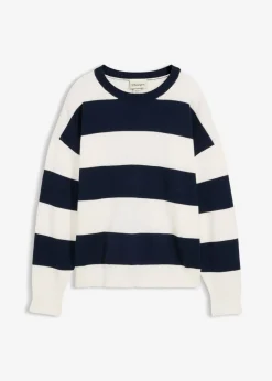 bonprix bonprix Jerséis|Ropa De Punto>Jersey holgado de mezcla de viscosa suave Blanco lana-azul marino con rayas