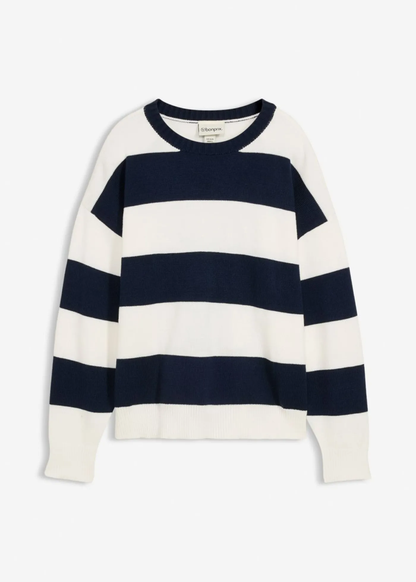 bonprix bonprix Jerséis|Ropa De Punto>Jersey holgado de mezcla de viscosa suave Blanco lana-azul marino con rayas