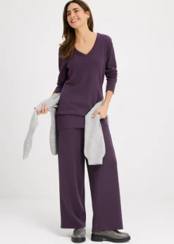 Mujer bonprix bonprix Jersey largo básico, de punto fino, con escote en V