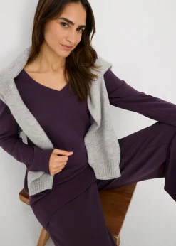 Mujer bonprix bonprix Jersey largo básico, de punto fino, con escote en V