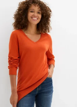 Mujer bonprix bonprix Jersey largo básico, de punto fino, con escote en V