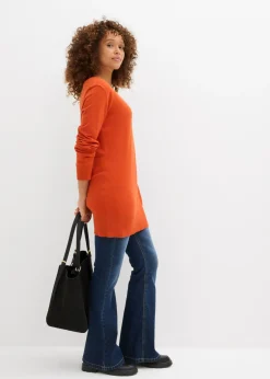 Mujer bonprix bonprix Jersey largo básico, de punto fino, con escote en V