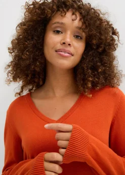 Mujer bonprix bonprix Jersey largo básico, de punto fino, con escote en V